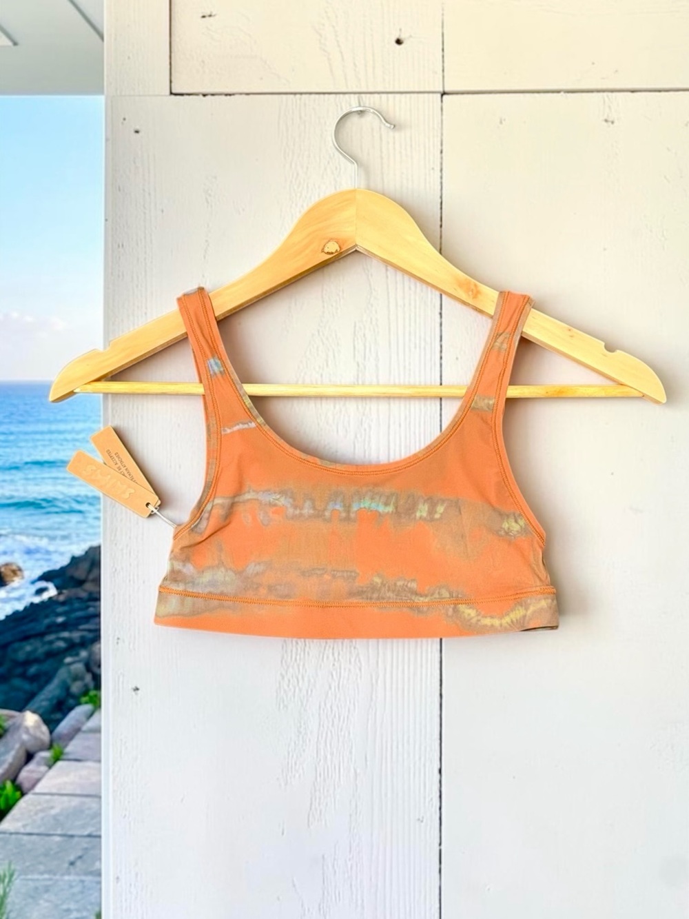 SKIMS NWT Orange Tie-Dye Mesh Scoop Neck Bra Size XS